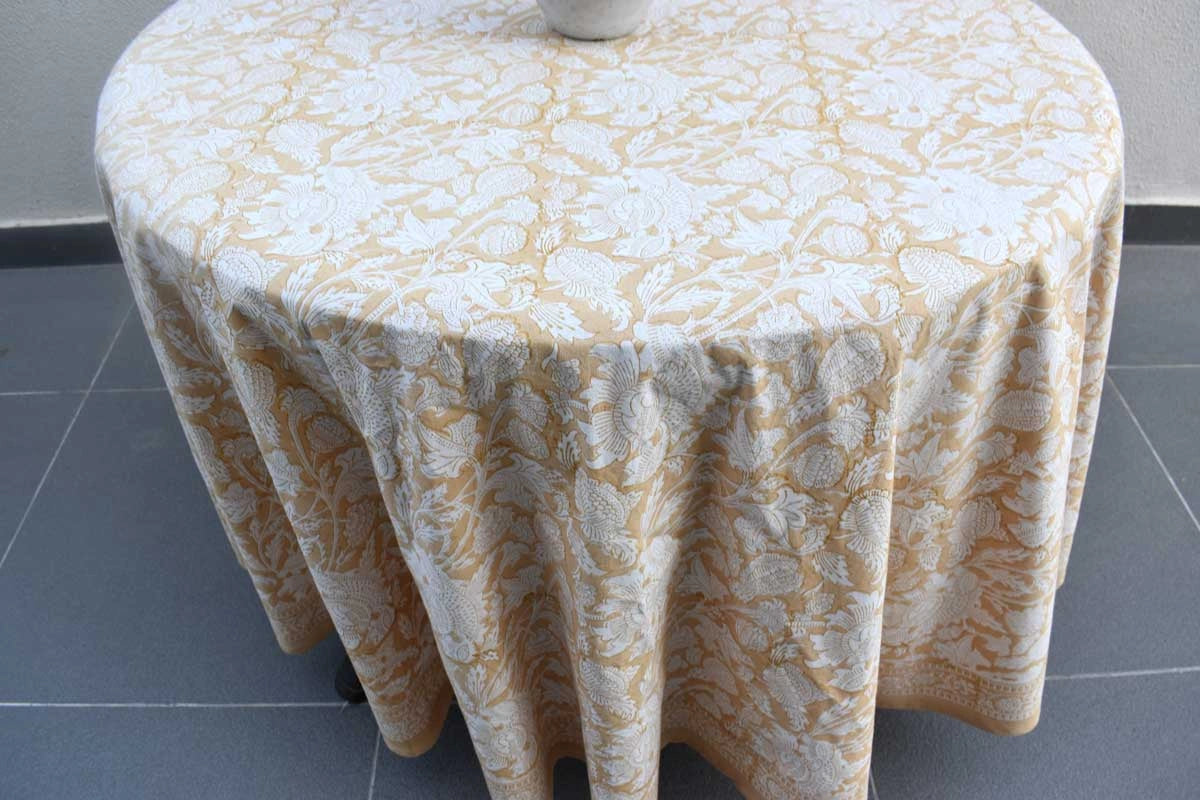 Round 150 cms Cotton French Design Table Cover Amarnath Beige Gud 207851