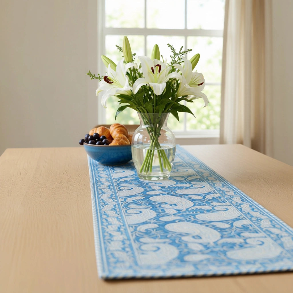 JAIPURI RAZAI Table Runner Ambi Aqua Gud