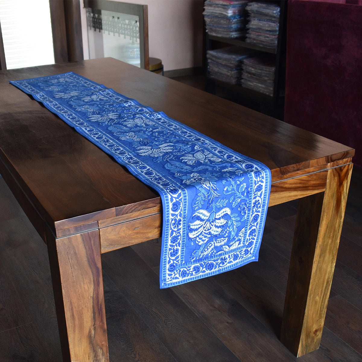 Natural Dye Table Runner Anarkali Blue Gud