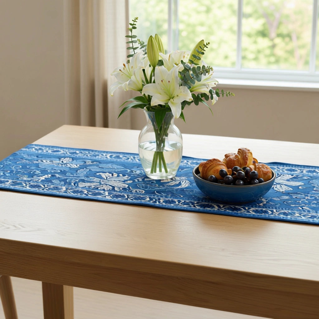 Natural Dye Table Runner Anarkali Blue Gud