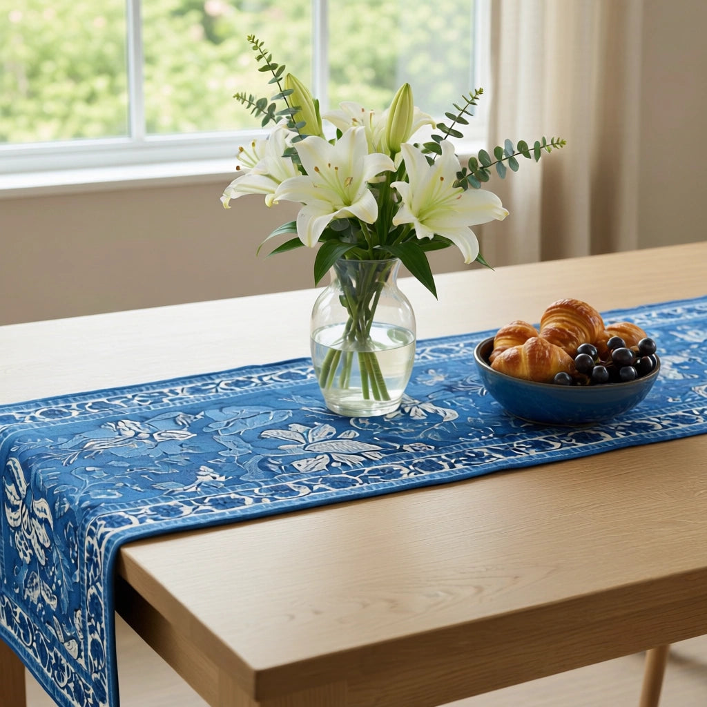 Natural Dye Table Runner Anarkali Blue Gud
