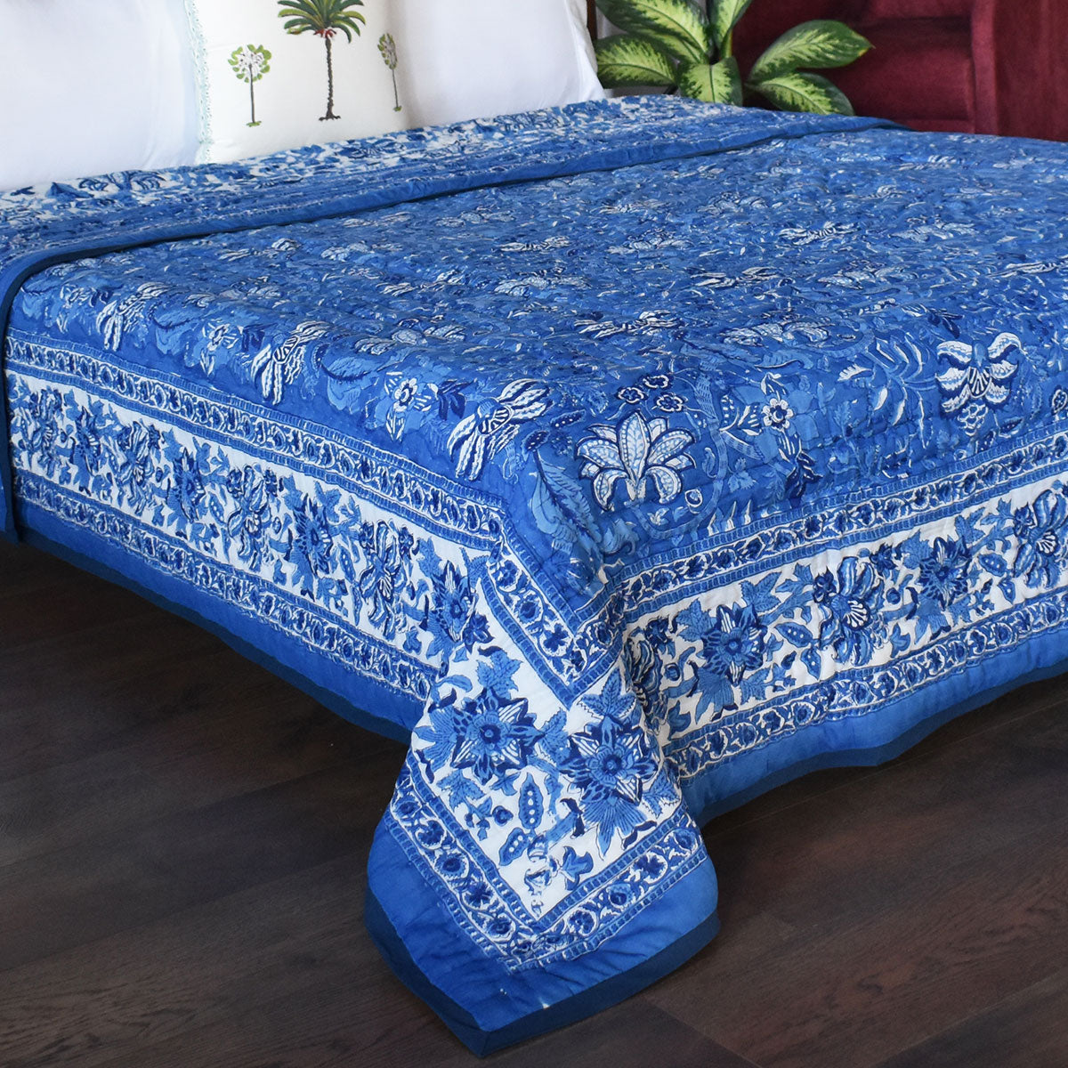 Hand Block Printed Cotton Quilt King Size | Anarkali Blue Gud 106797