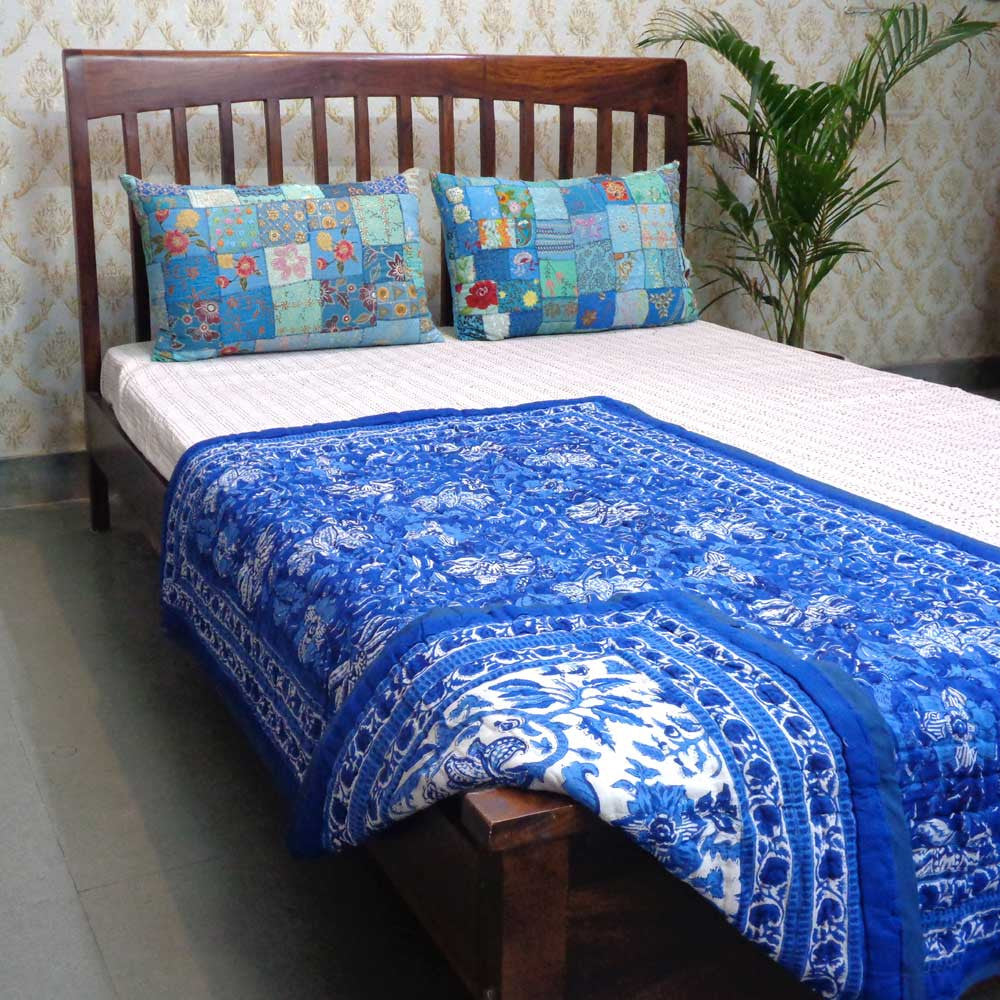 Hand Block Printed Baby Quilt – 100x140 cm Jaipur Razai | Anarkali Blue Gud 106797
