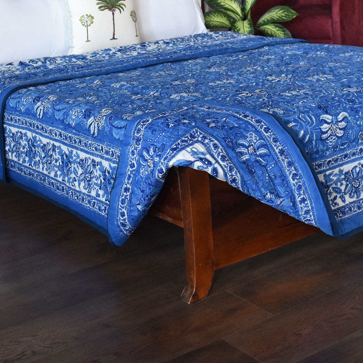 Hand Block Printed Cotton Quilt King Size | Anarkali Blue Gud 106797