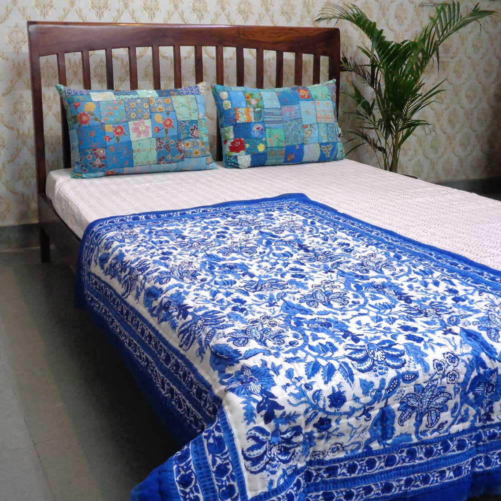 Hand Block Printed Baby Quilt – 100x140 cm Jaipur Razai | Anarkali Blue Gud 106797