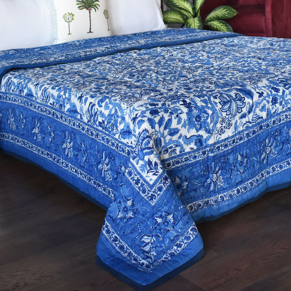 Hand Block Printed Cotton Quilt King Size | Anarkali Blue Gud 106797