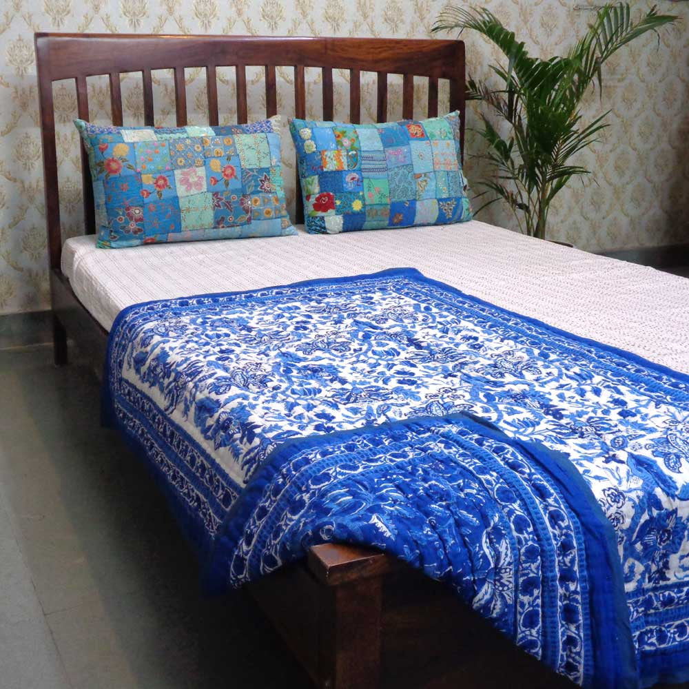 Hand Block Printed Baby Quilt – 100x140 cm Jaipur Razai | Anarkali Blue Gud 106797