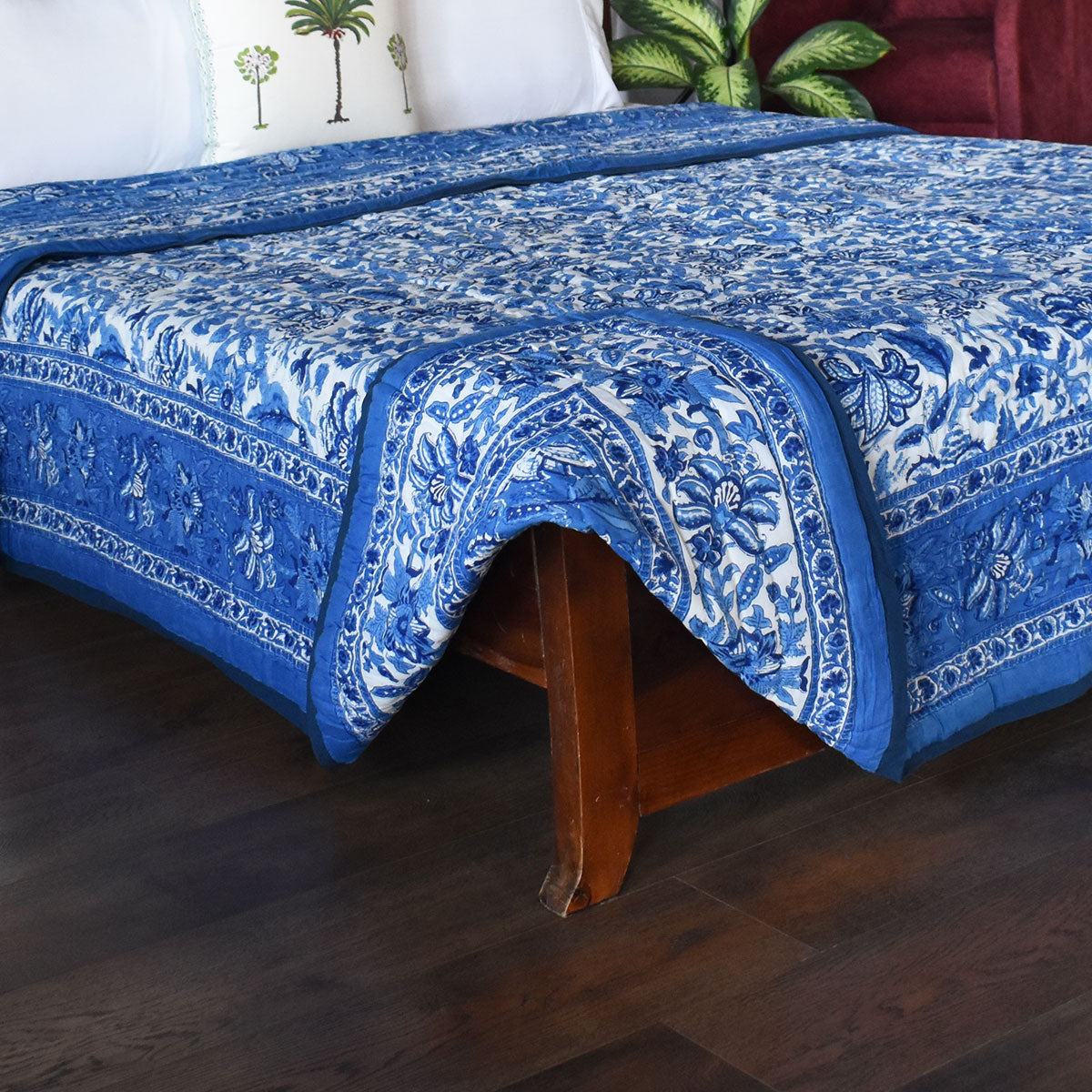 Hand Block Printed Cotton Quilt King Size | Anarkali Blue Gud 106797