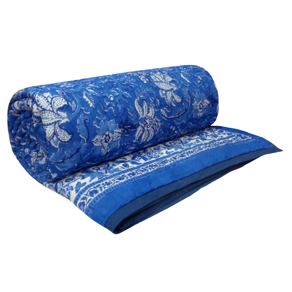 Hand Block Printed Cotton Quilt King Size | Anarkali Blue Gud 106797