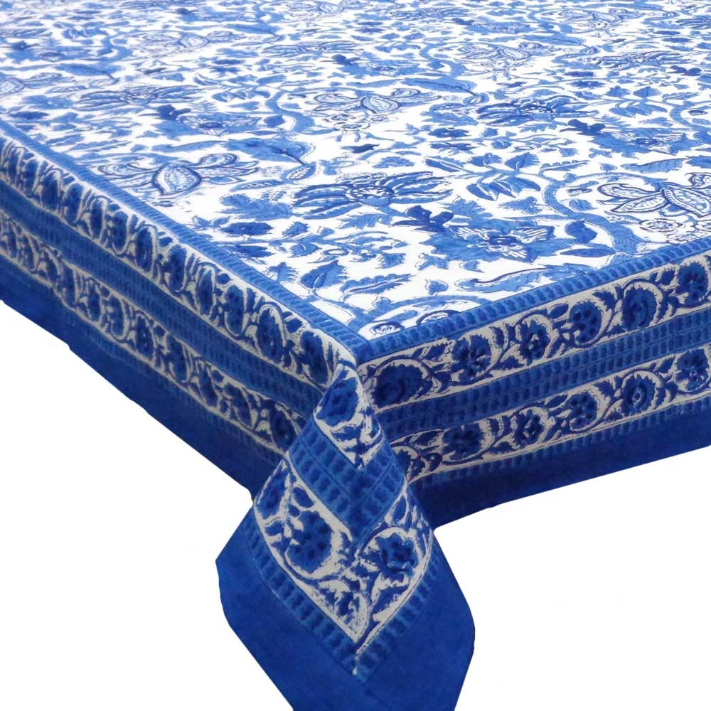 Hand Block Printed Large Tablecloth | Anarkali Blue Open 106795