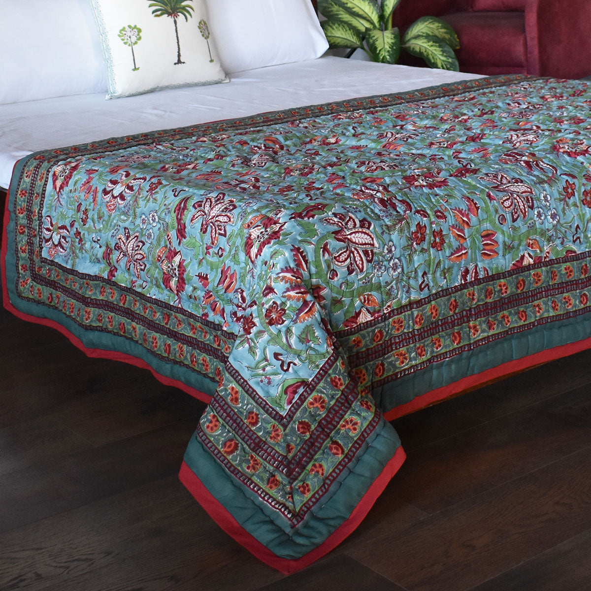 Soft MulMul cotton throw Single Size Quilt | Anarkali Green 4273