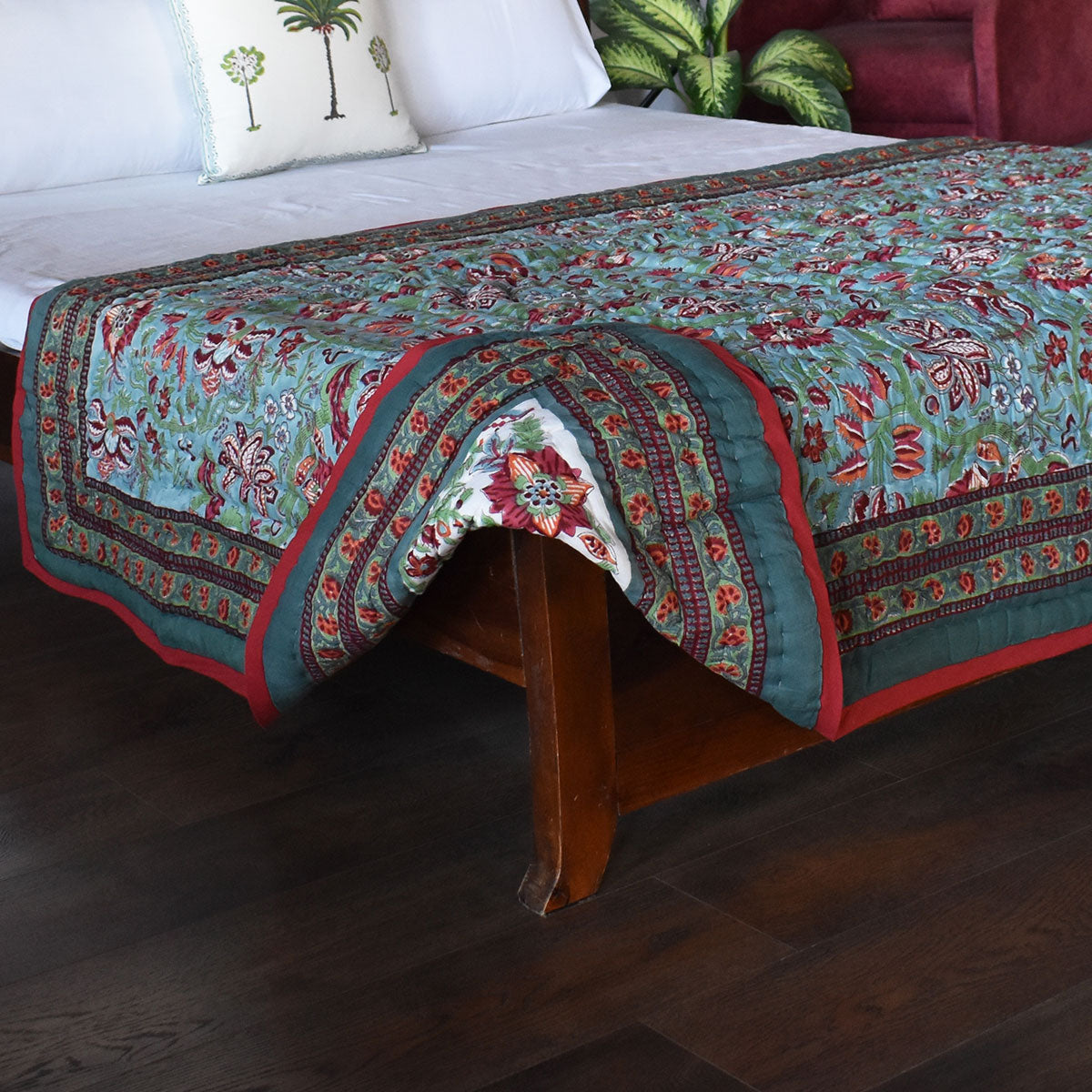 Soft MulMul cotton throw Single Size Quilt | Anarkali Green 4273