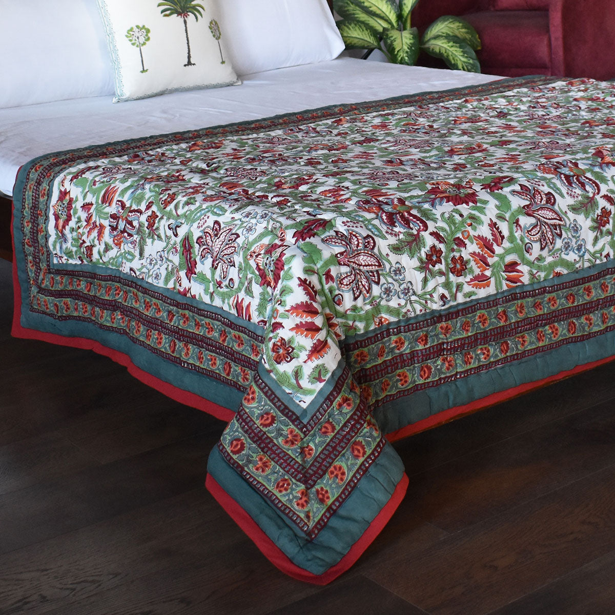 Soft MulMul cotton throw Single Size Quilt | Anarkali Green 4273