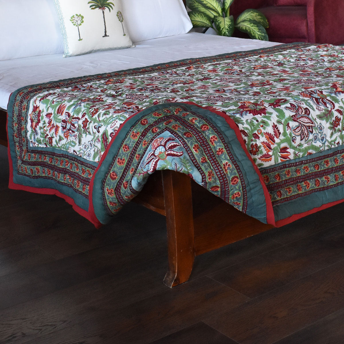 Soft MulMul cotton throw Single Size Quilt | Anarkali Green 4273