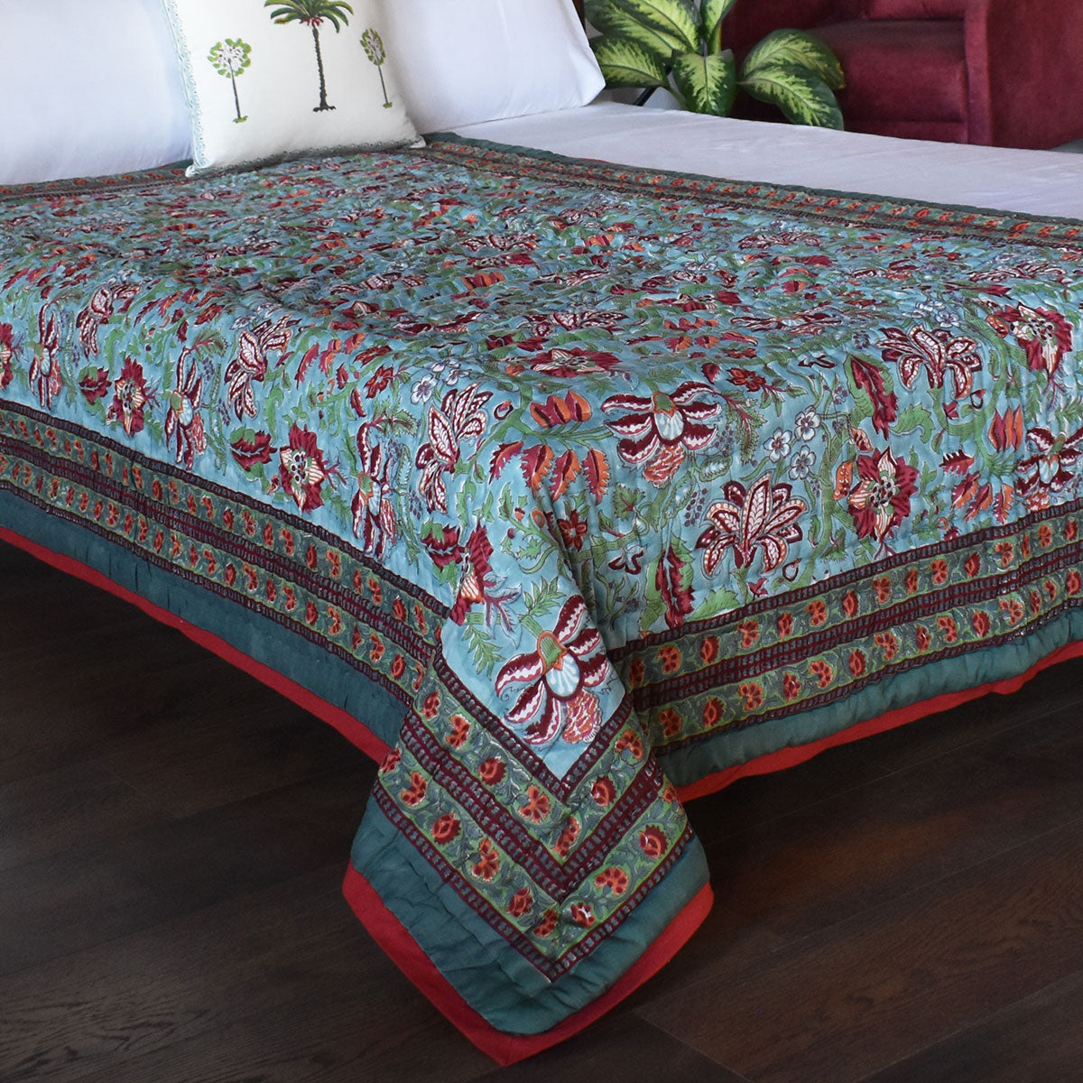 Soft MulMul cotton throw Single Size Quilt | Anarkali Green 4273