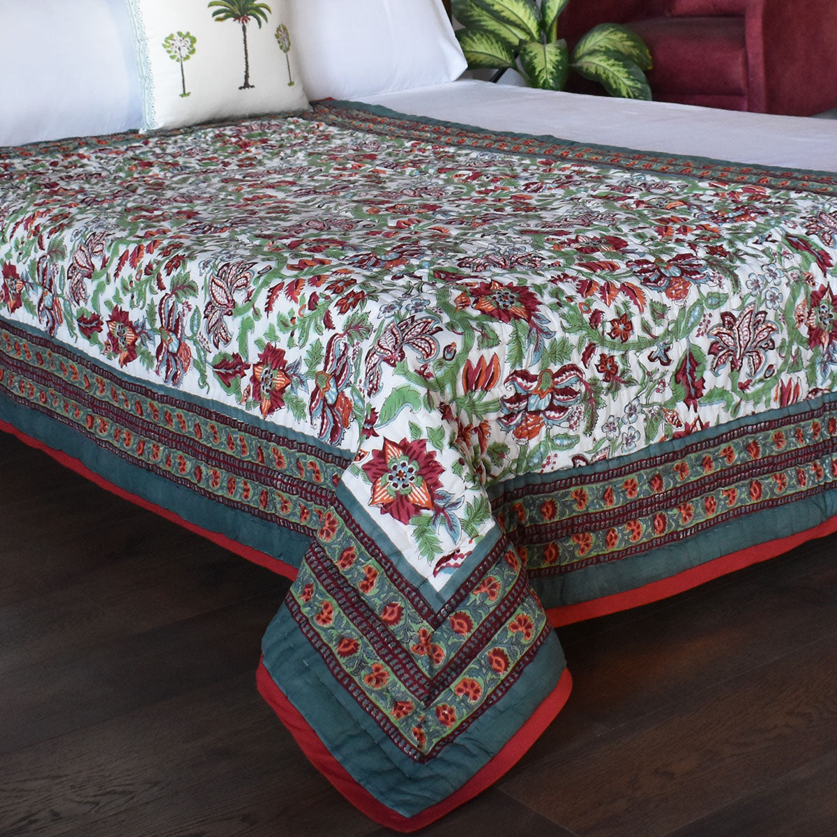 Soft MulMul cotton throw Single Size Quilt | Anarkali Green 4273