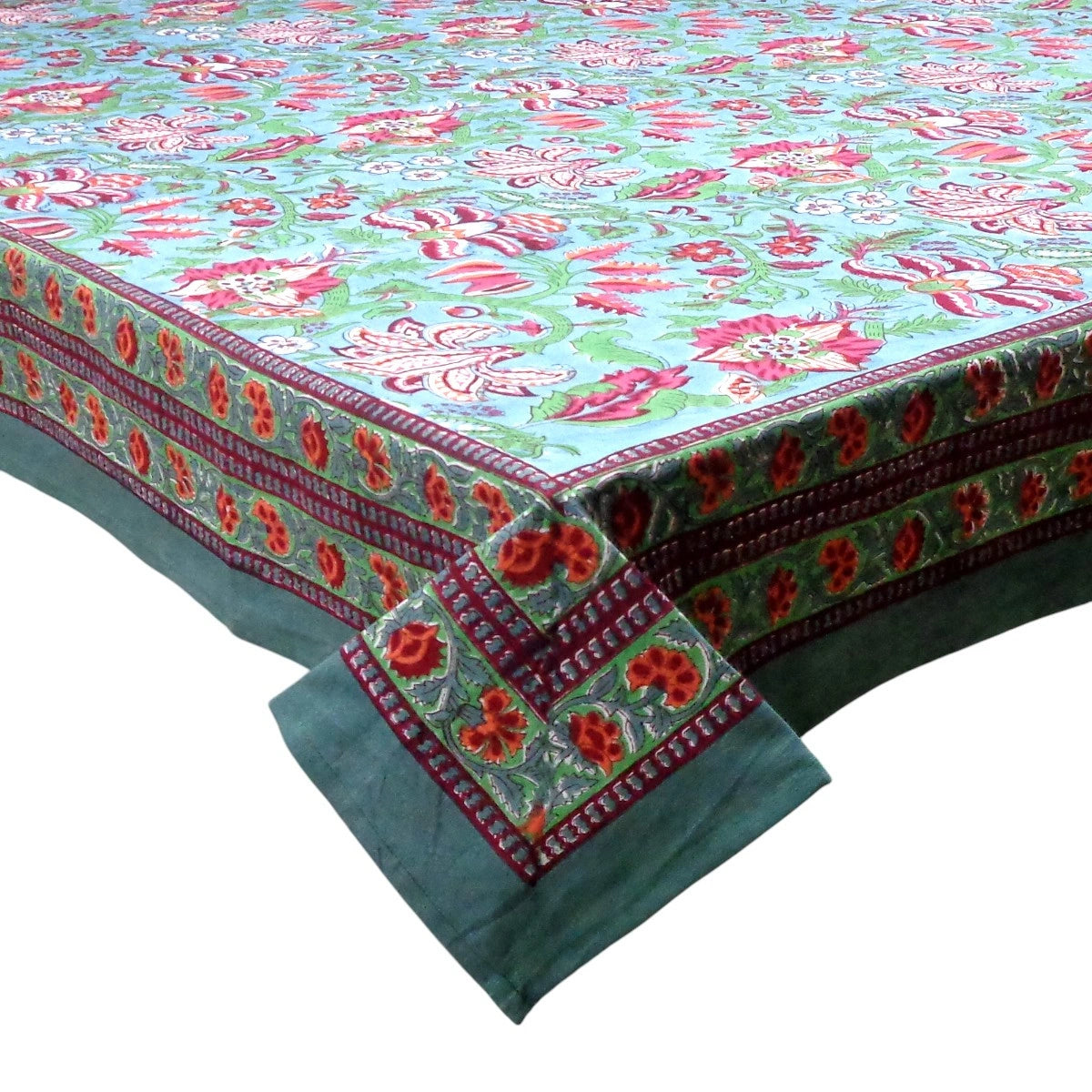 Hand Block Printed Long Tablecloth | Anarkali Green Gud 106821