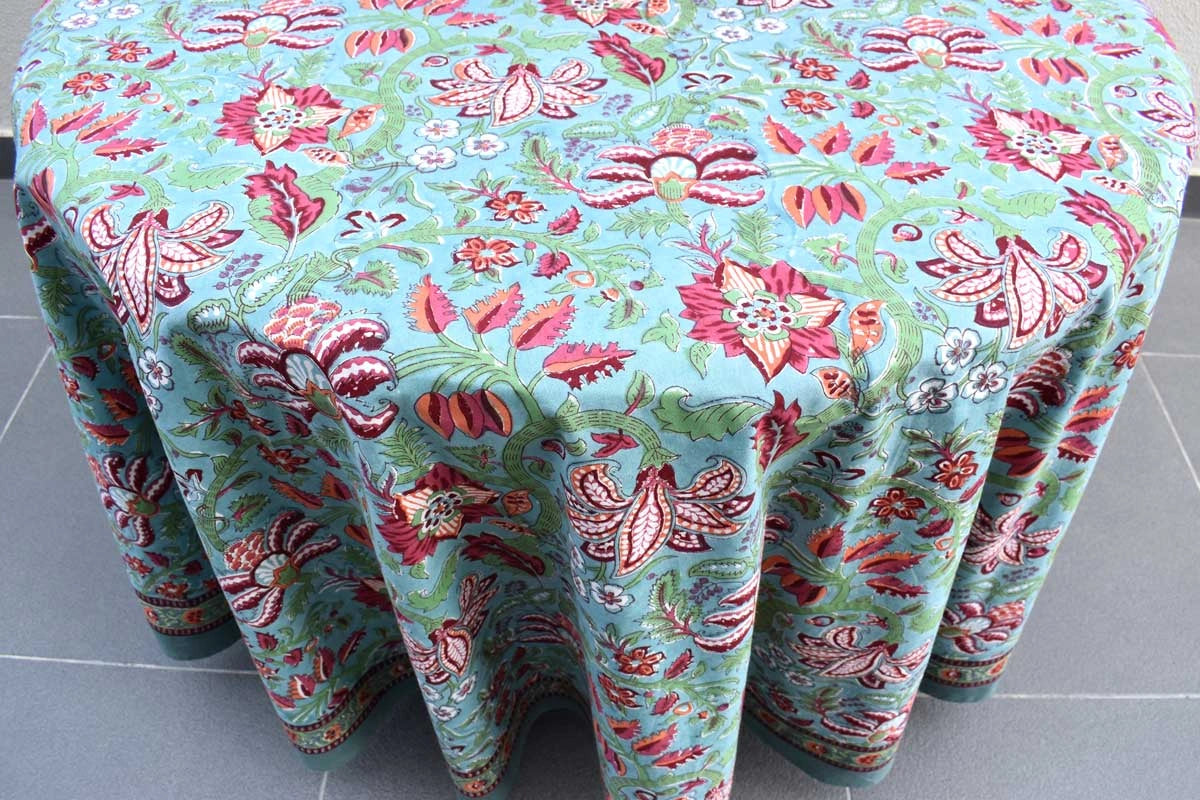 6 Seater Round Tablecloth Anarkali Green Gud