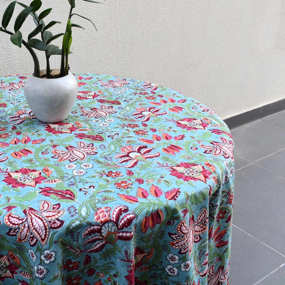 6 Seater Round Tablecloth Anarkali Green Gud