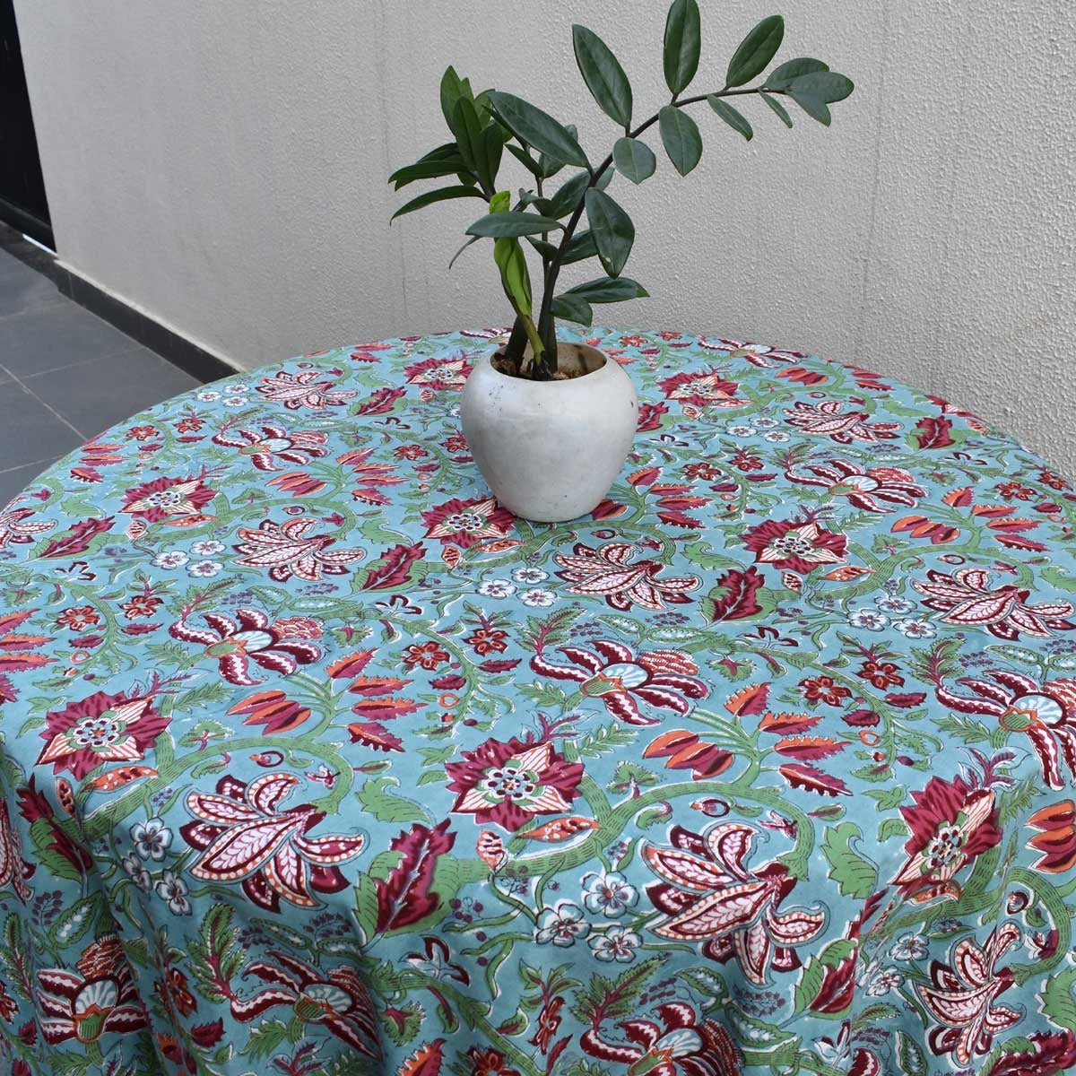 6 Seater Round Tablecloth Anarkali Green Gud