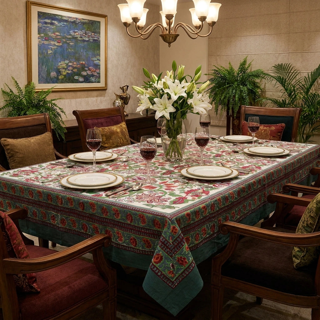 JAIPURI RAZAI Large Table Linen | Anarkali Green Open 106822