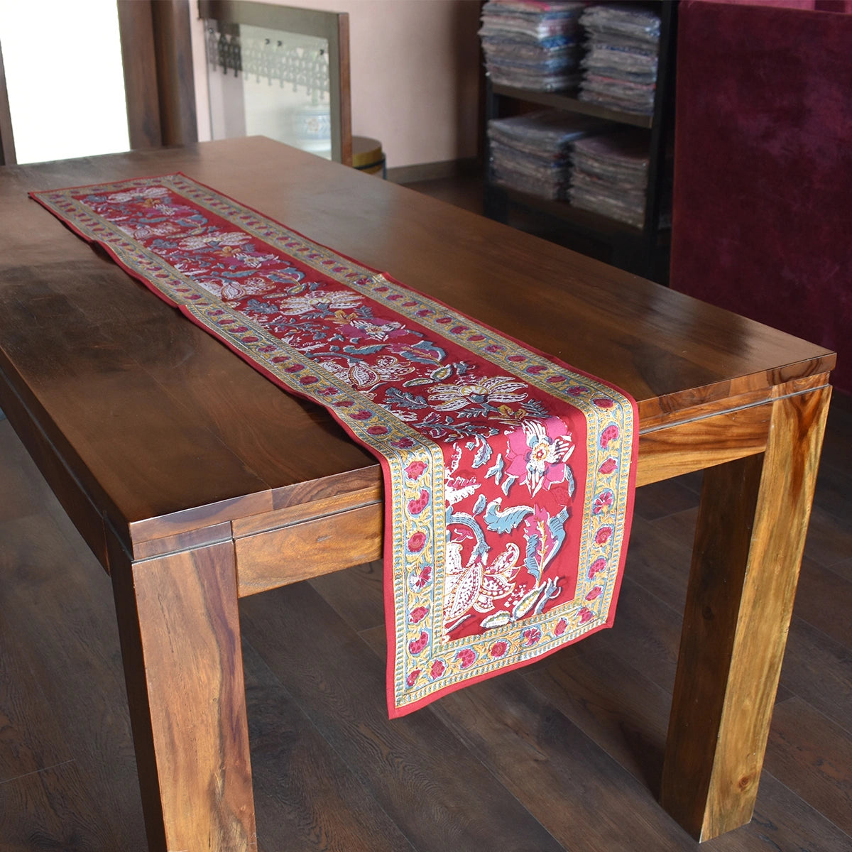 Indian Artisan Table Runner Anarkali Red Gud