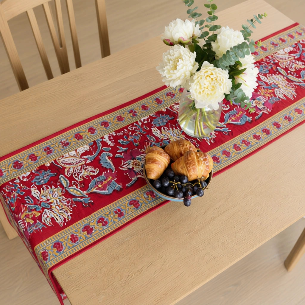 Indian Artisan Table Runner Anarkali Red Gud