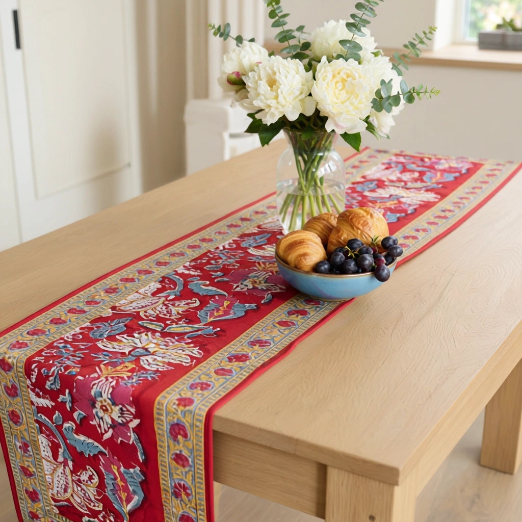 Indian Artisan Table Runner Anarkali Red Gud