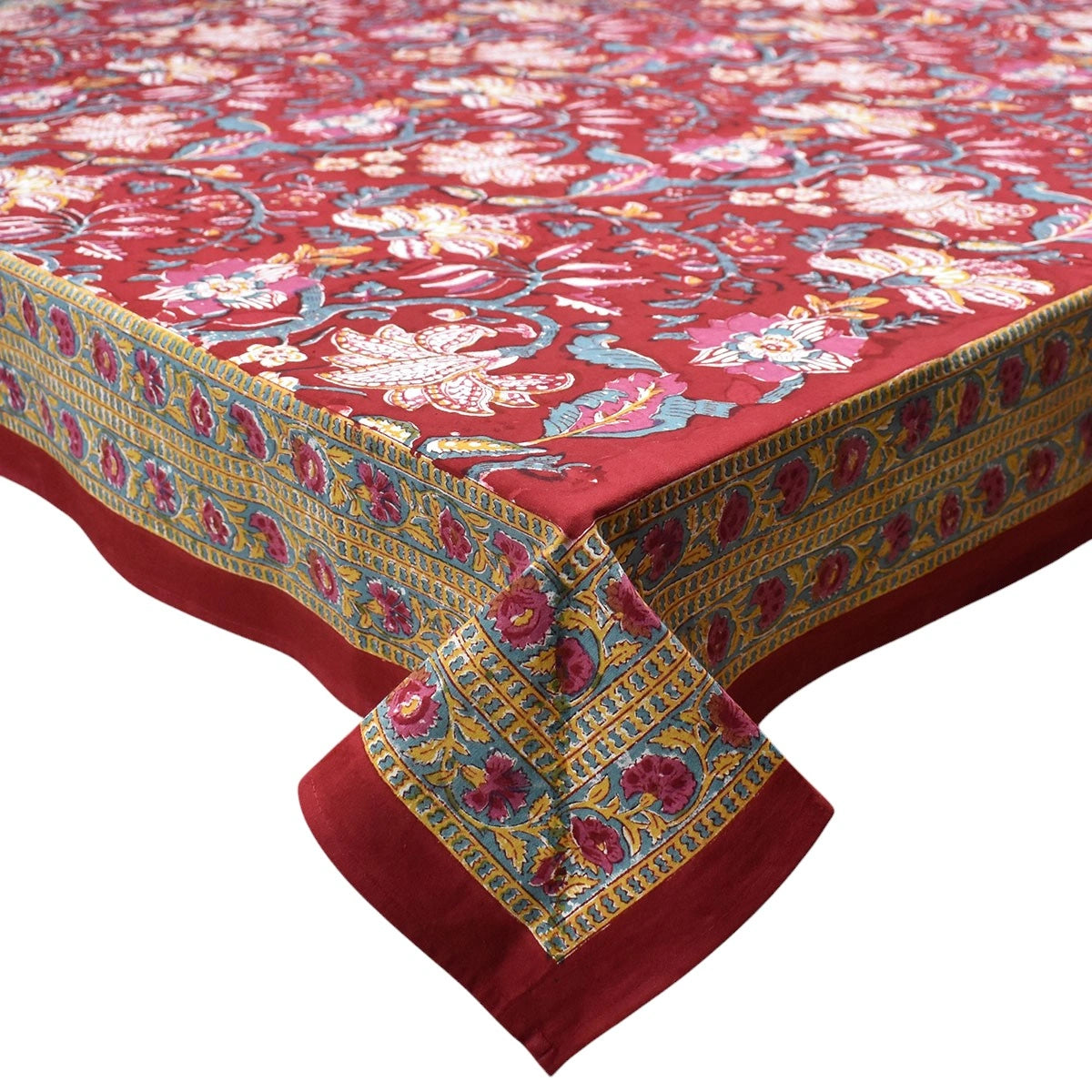 Hand Block Printed Cotton Tablecloth 180x340 cms | Anarkali Red Gud 201397