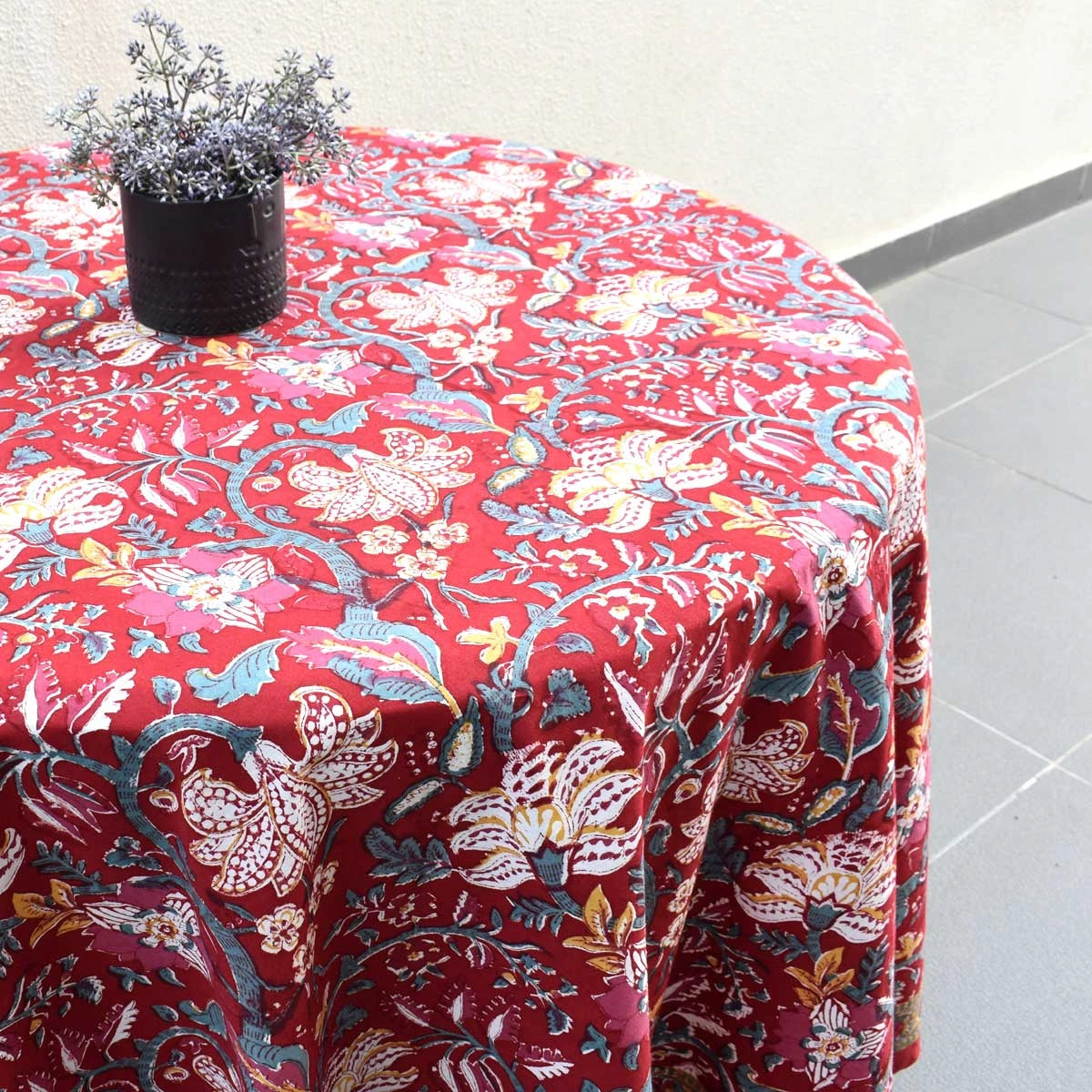 Natural Dye Round Tablecloth Anarkali Red Gud