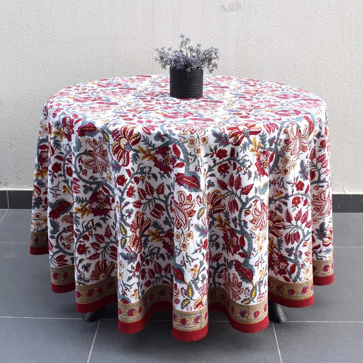 Hand Block Printed Round Tablecloth | Anarkali Red Open 200652