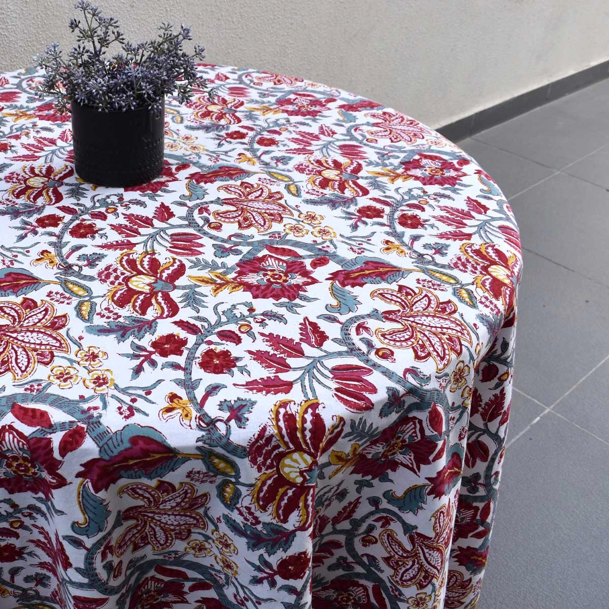 Premium Cotton Round Tablecloth Anarkali Red Open
