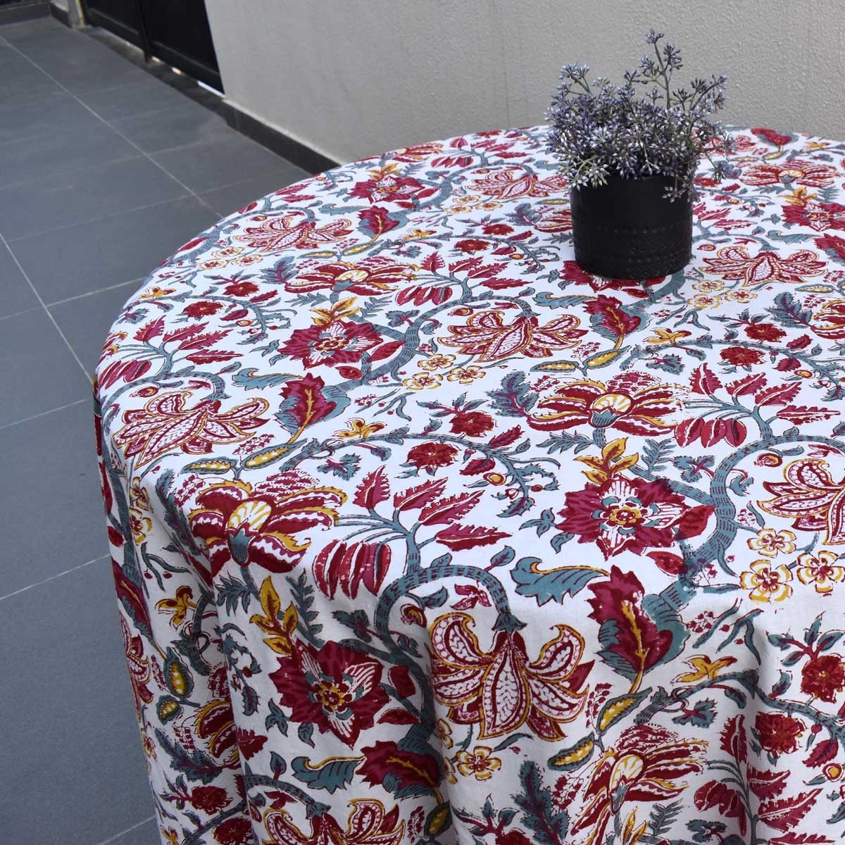 Premium Cotton Round Tablecloth Anarkali Red Open