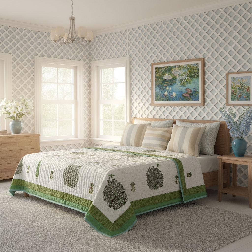 100% Cotton King Quilt | Arabian Bird Green 205320