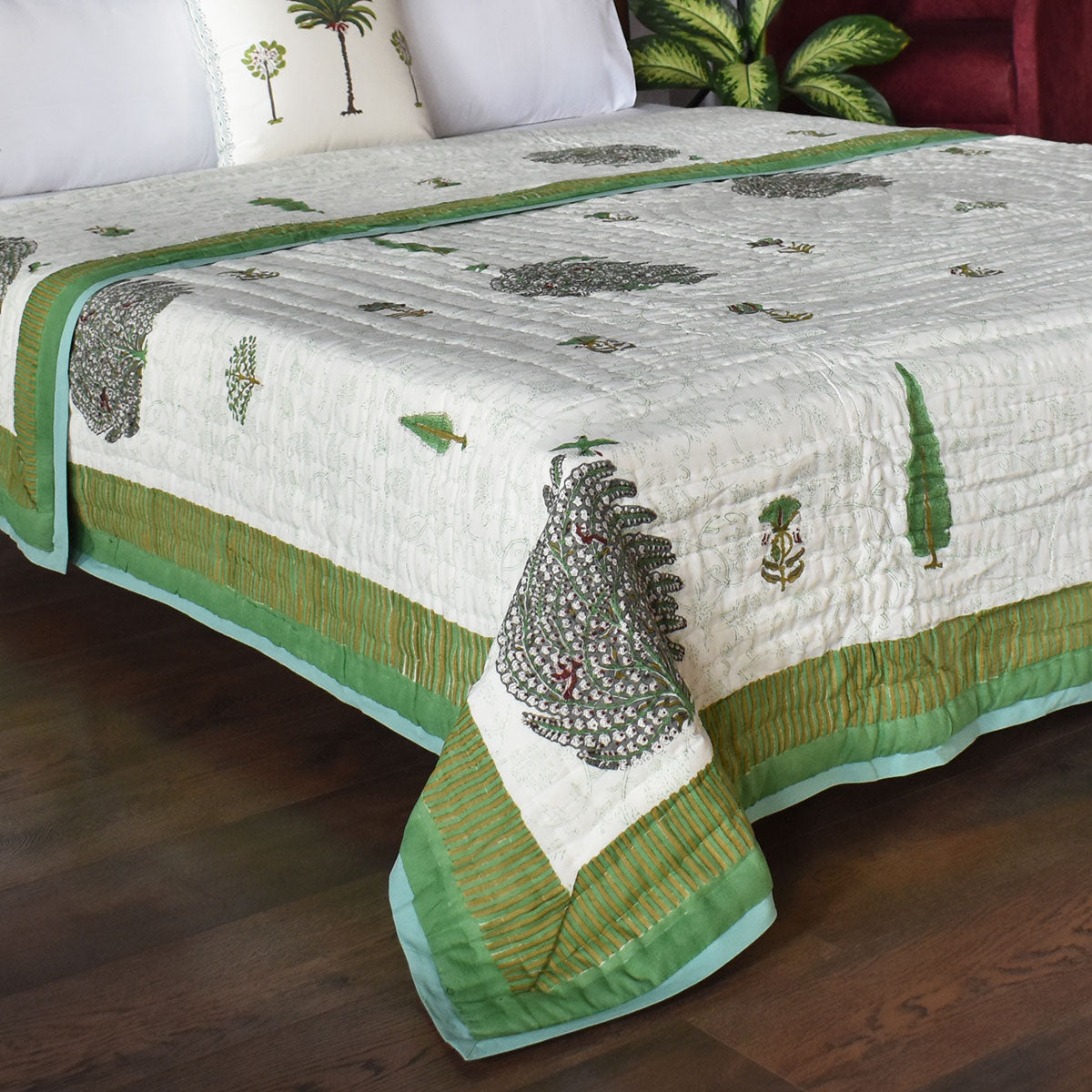 100% Cotton King Quilt | Arabian Bird Green 205320