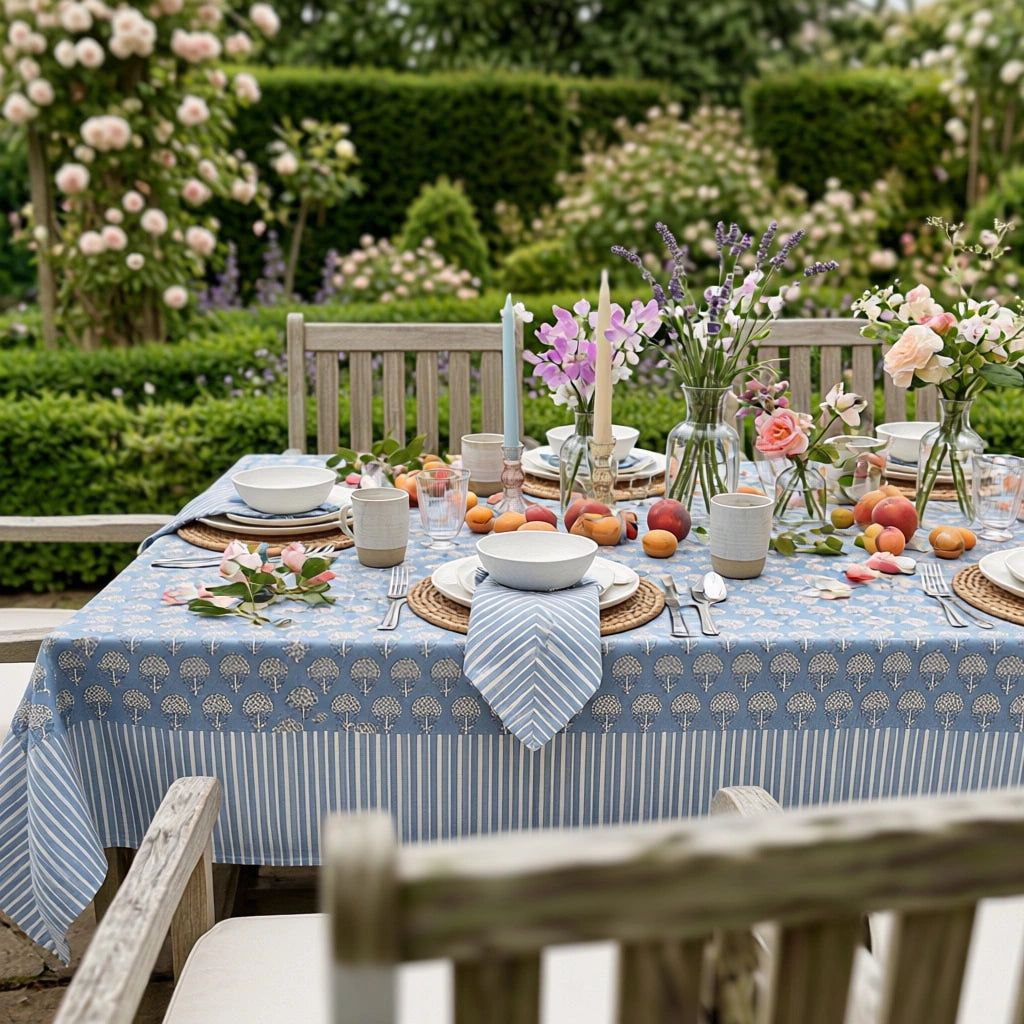 Jaipuri Razai Long Table Linen | Artichoke Pearl Blue 251210