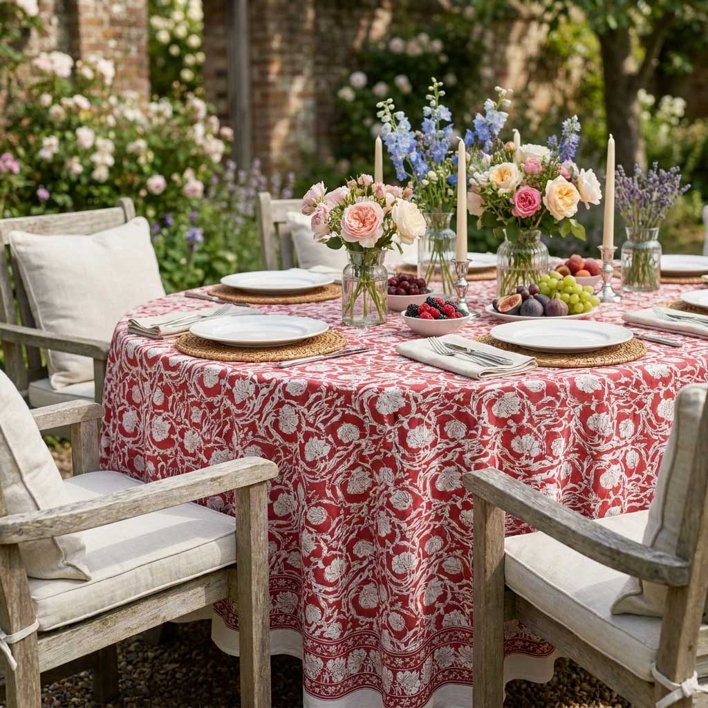Hand Block Print Round Tablecloth Bauhaus Lolipop
