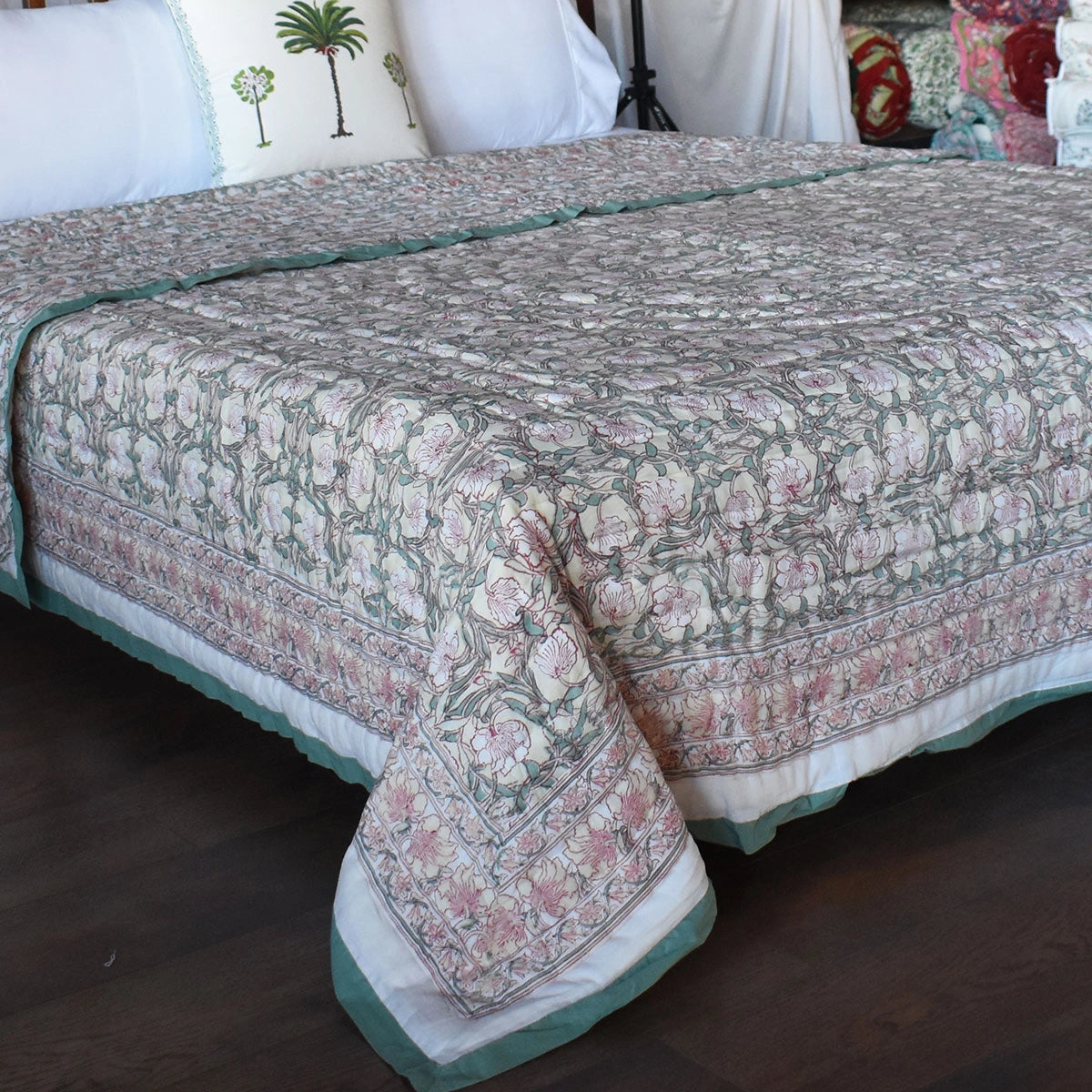 Hand Block Printed Cotton Queen Size Quilt | Bauhaus Beige Gud 505032