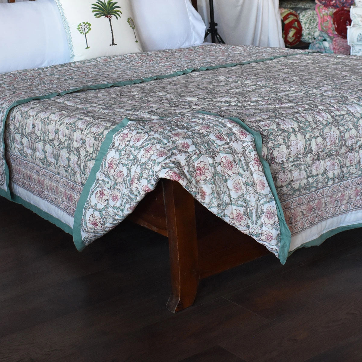 Hand Block Printed Cotton Queen Size Quilt | Bauhaus Beige Gud 505032