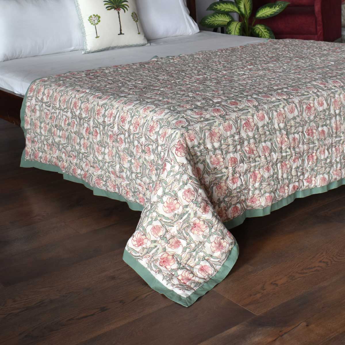 Single size hand block printed cotton quilt | Bauhaus Beige Gud 505032