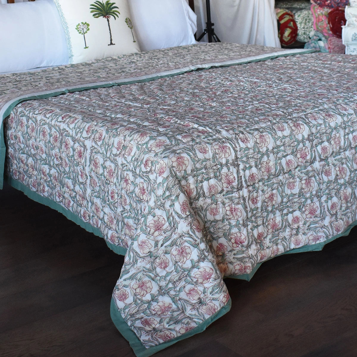 Hand Block Printed Cotton Queen Size Quilt | Bauhaus Beige Gud 505032