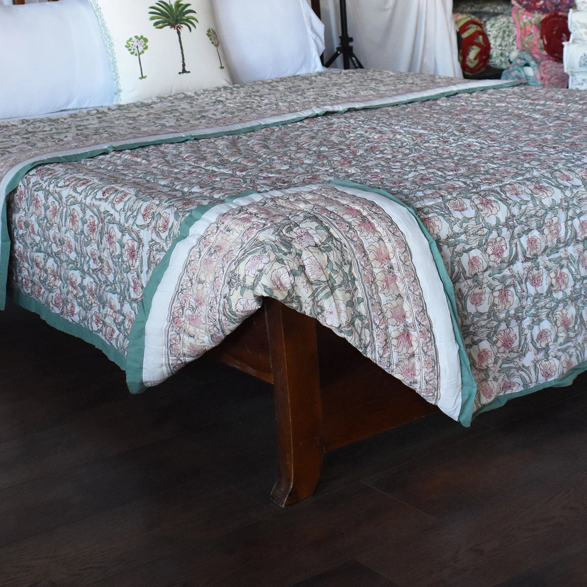 Hand Block Printed Cotton Queen Size Quilt | Bauhaus Beige Gud 505032
