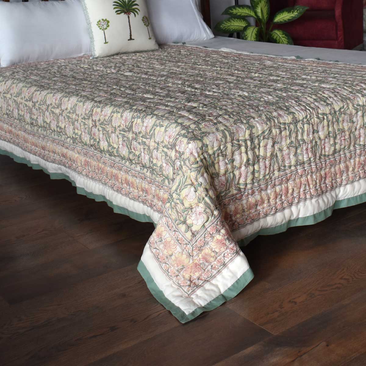 Single size hand block printed cotton quilt | Bauhaus Beige Gud 505032