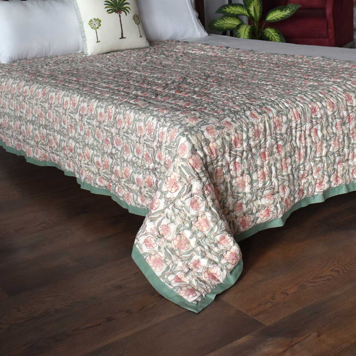 Single size hand block printed cotton quilt | Bauhaus Beige Gud 505032