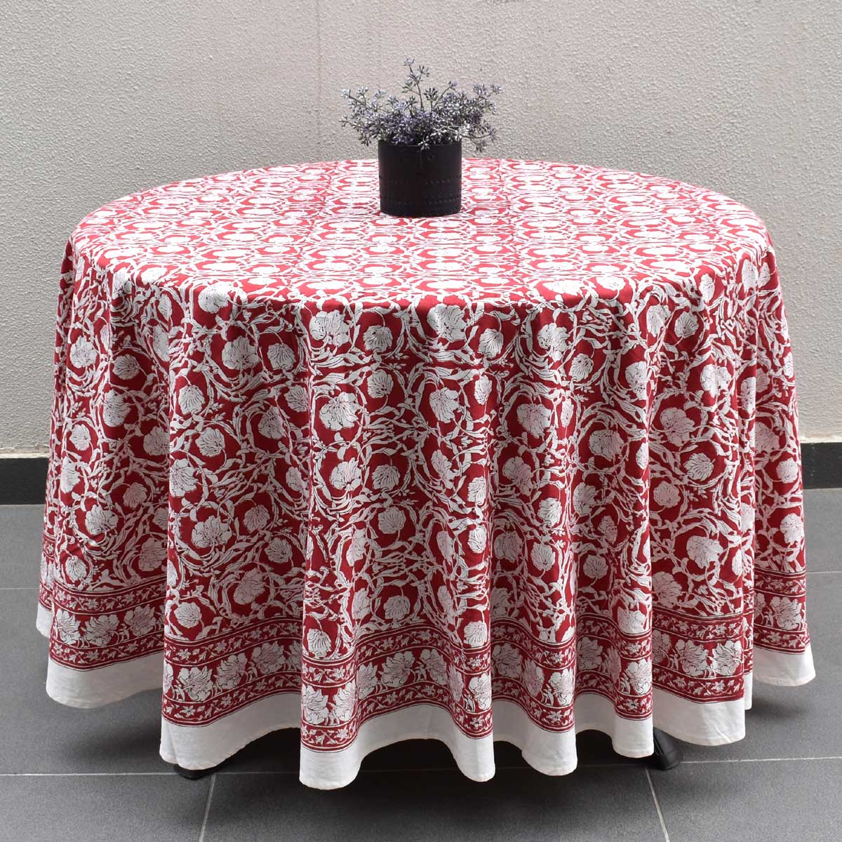 Hand Block Print Round Tablecloth Bauhaus Lolipop