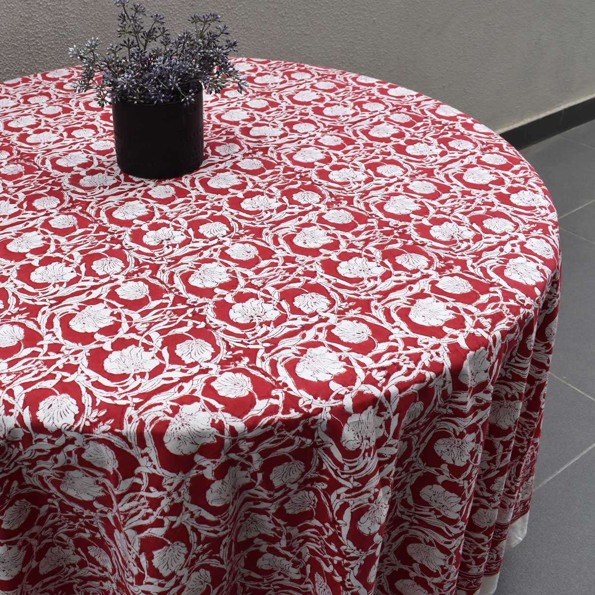 Hand Block Print Round Tablecloth Bauhaus Lolipop