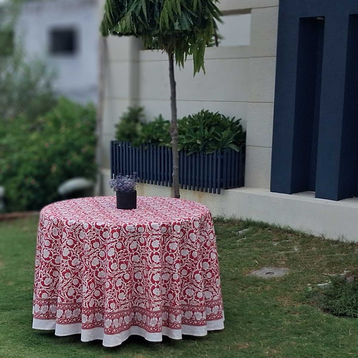 Hand Block Print Round Tablecloth Bauhaus Lolipop