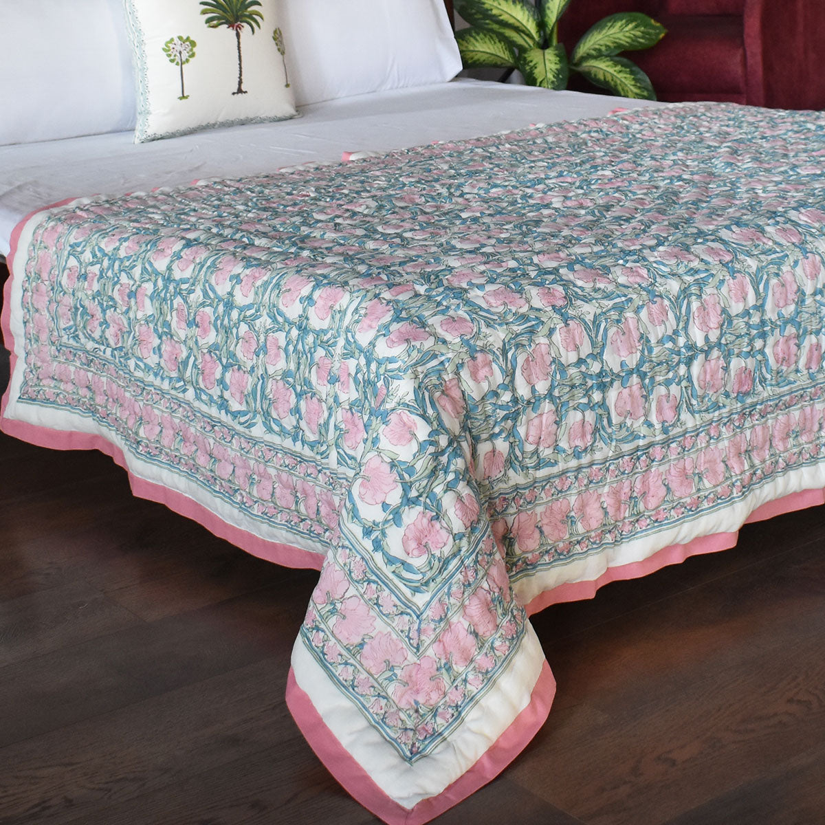 Soft Voile Cotton Reversible Throw | Bauhaus Pink Flower 601774