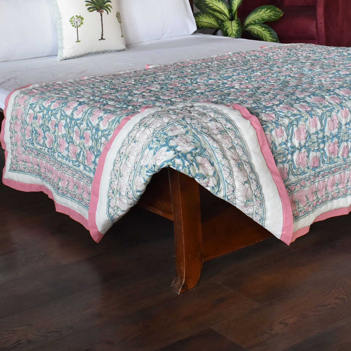 Soft Voile Cotton Reversible Throw | Bauhaus Pink Flower 601774