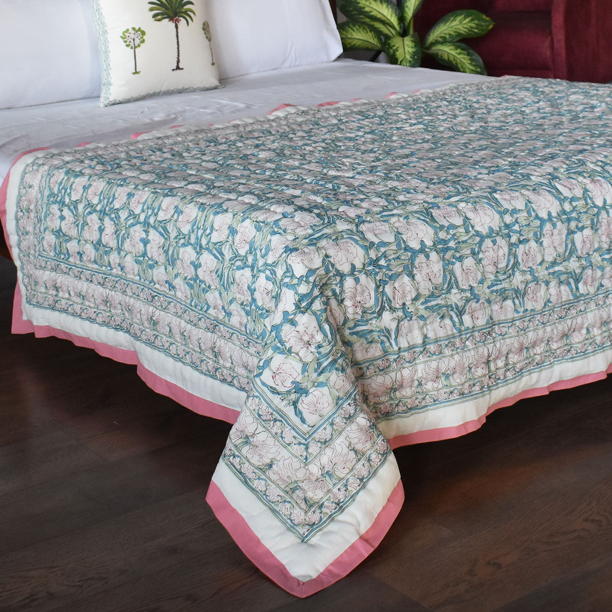 Soft Voile Cotton Reversible Throw | Bauhaus Pink Flower 601774